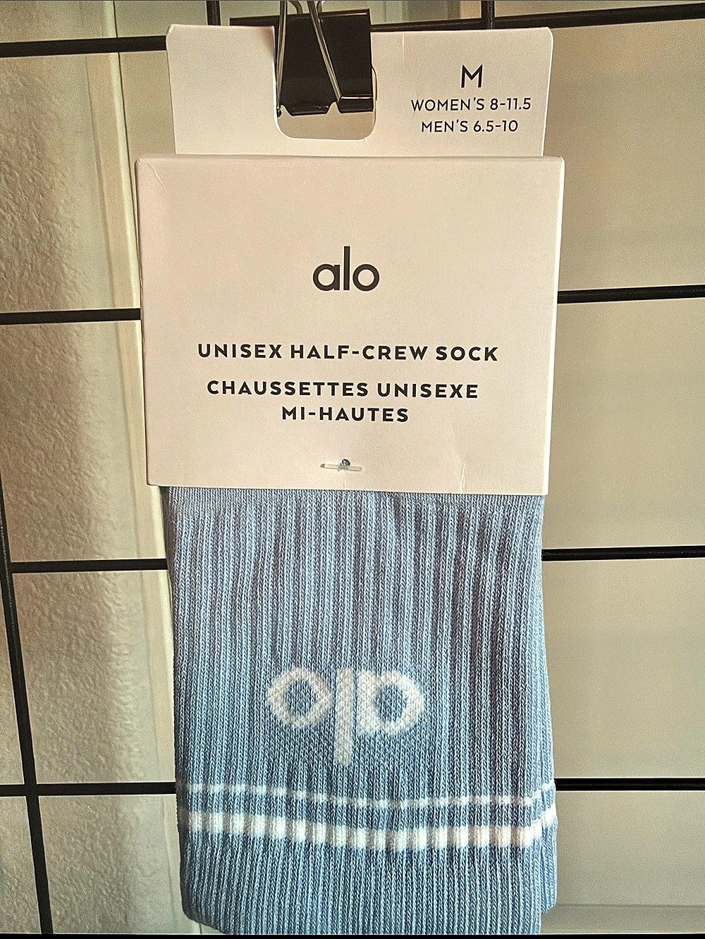 Alo Unisex Half-Crew Sock Blue Medium NWT